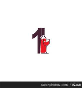 Number 1 with wine bottle icon logo vector template