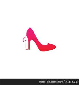 Number 1 with Women shoe, high heel logo icon design vector template