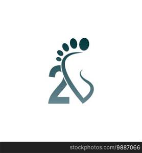 Number 2 icon logo combined with footprint icon design template