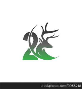 Number 2 icon logo with deer illustration design vector