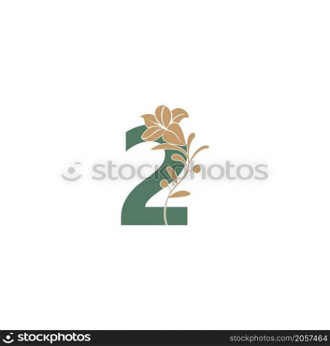 Number 2 icon with lily beauty illustration template vector