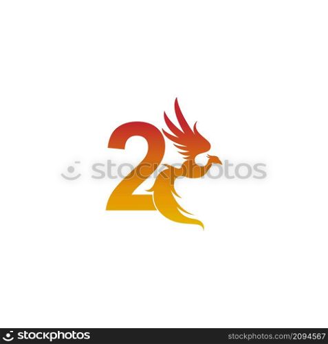 Number 2 icon with phoenix logo design template illustration