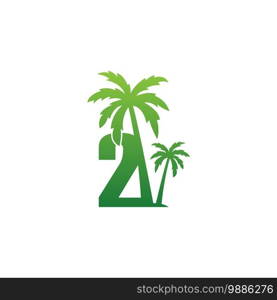 Number 2 logo and  coconut tree icon design vector illustration