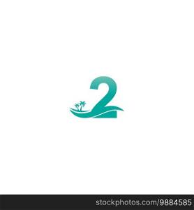 Number 2 logo  coconut tree and water wave icon design vector