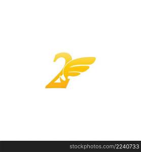Number 2 logo icon illustration with wings vector