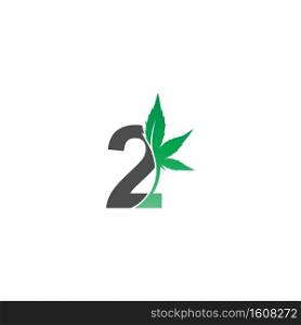 Number 2 logo icon with cannabis leaf design vector illustration