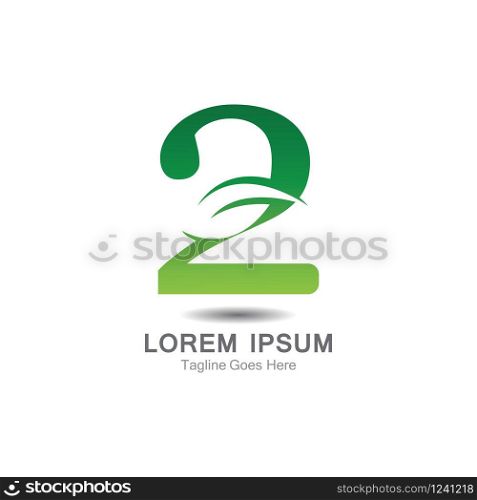 Number 2 logo with leaf concept template design