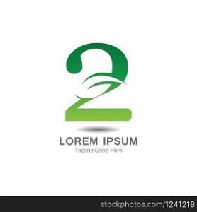 Number 2 logo with leaf concept template design