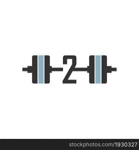 Number 2 with barbell icon fitness design template vector