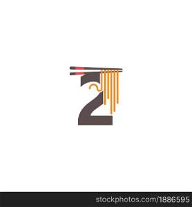 Number 2 with chopsticks and noodle icon logo design template