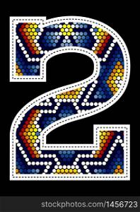 number 2 with colorful dots abstract design inspired in mexican huichol art style isolated on black background