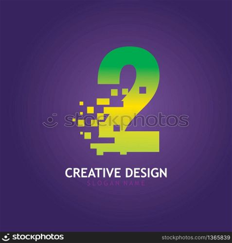 NUMBER 2 with Digital Pixel logo design concept template