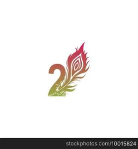 Number 2 with feather logo icon design vector illustration