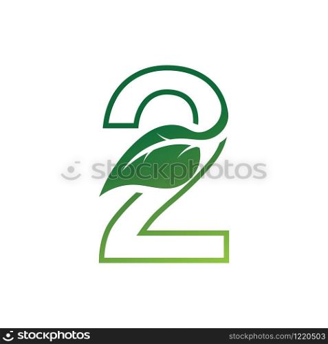 Number 2 with leaf concept logo or symbol template design