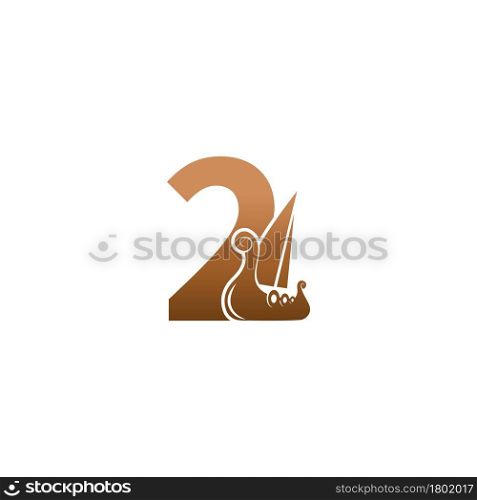 Number 2 with logo icon viking sailboat design template illustration