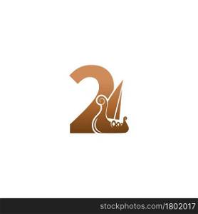 Number 2 with logo icon viking sailboat design template illustration