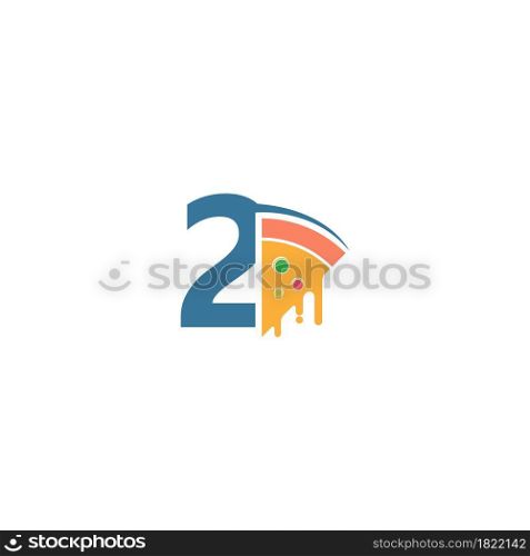Number 2 with pizza icon logo vector template