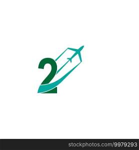 Number 2 with plane logo icon design vector illustration
