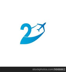 Number 2 with plane logo icon design vector illustration template