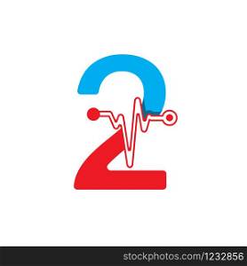 Number 2 with Pulse Logo Vector Element Symbol Template