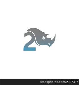 Number 2 with rhino head icon logo template vector