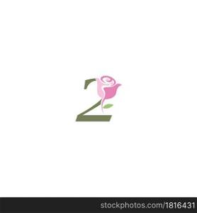 Number 2 with rose icon logo vector template illustration