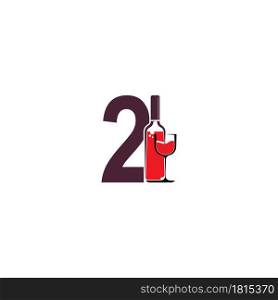 Number 2 with wine bottle icon logo vector template