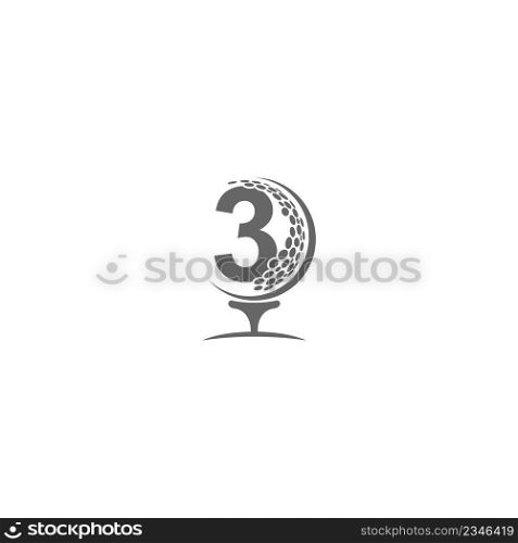 Number 3 and golf ball icon logo design illustration