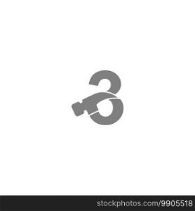 Number 3 and hammer combination icon logo design vector