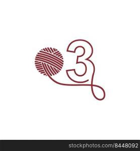 Number 3 and skein of yarn icon design illustration vector
