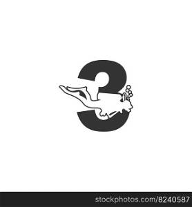 Number 3 and someone scuba, diving icon illustration template