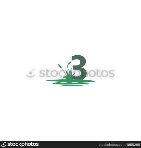Number 3 behind puddles and grass template illustration