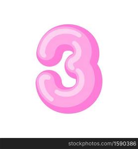 Number 3 candy font. Caramel alphabet three. lollipop lettering. Sweet ABC sign