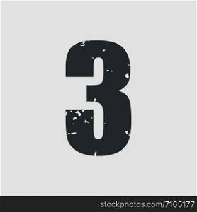 Number 3 grunge style simple design. Vector eps10