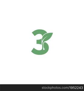 Number 3 icon leaf design concept template vector