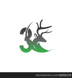 Number 3 icon logo with deer illustration design vector