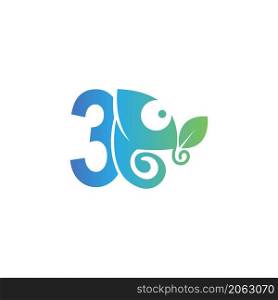 Number 3 icon with chameleon logo design template vector