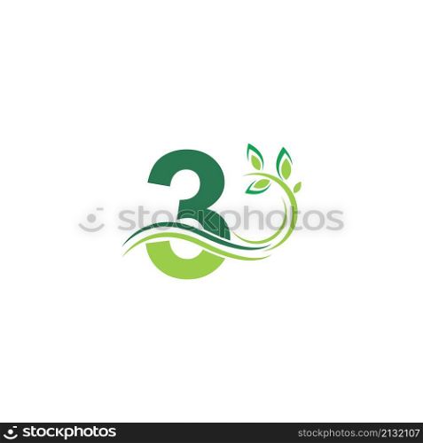Number 3 Icon with floral logo design template illustration vector