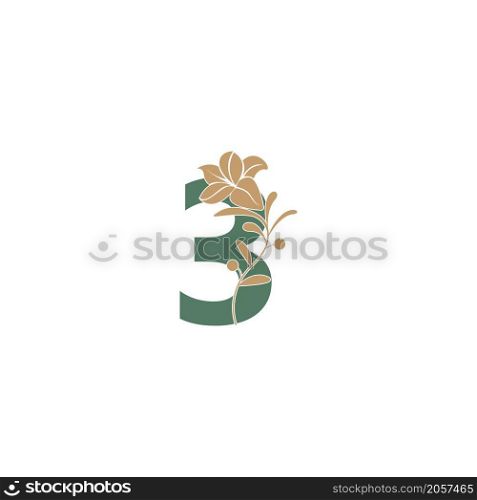 Number 3 icon with lily beauty illustration template vector