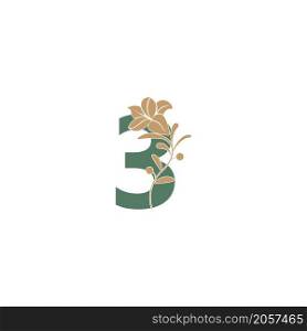 Number 3 icon with lily beauty illustration template vector