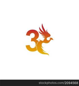 Number 3 icon with phoenix logo design template illustration