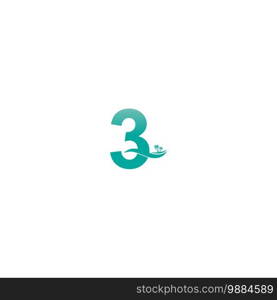 Number 3 logo  coconut tree and water wave icon design vector