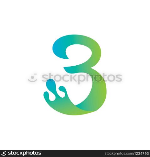 Number 3 logo design with water splash ripple template