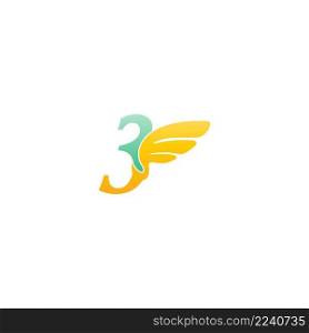 Number 3 logo icon illustration with wings vector
