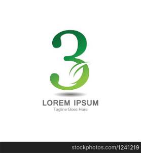 Number 3 logo with leaf concept template design