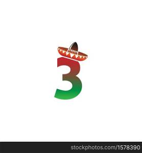 Number 3 Mexican hat concept design illustration