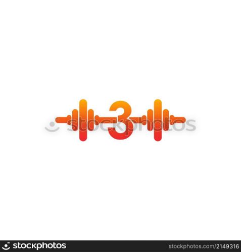 Number 3 with barbell icon fitness design template illustration vector