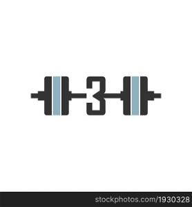 Number 3 with barbell icon fitness design template vector
