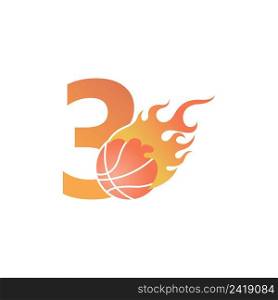 Number 3 with basketball ball on fire illustration vector