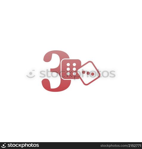 Number 3 with dice two icon logo template vector